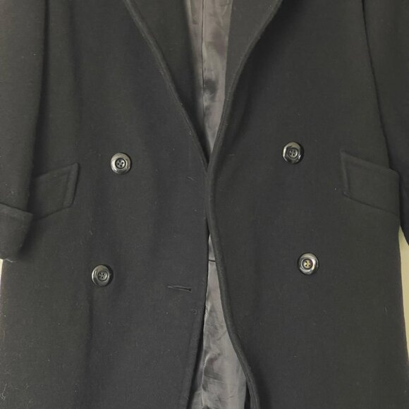 DONNYBROOK Black Vintage 100% Wool Coat Double Breasted full Length S 2P - Picture 9 of 14